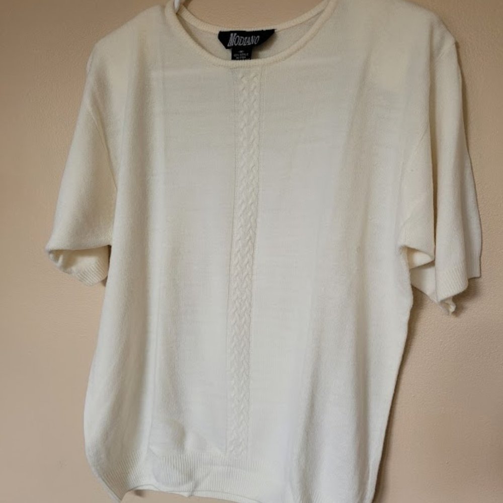Modiano Cream Short Sleeve Crew-Neck Sweater